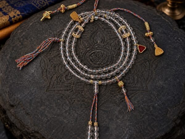 Clear Quartz Tibetan Charm Mala