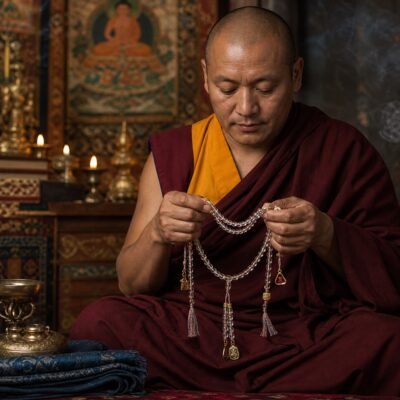 Clear Quartz Tibetan Charm Mala