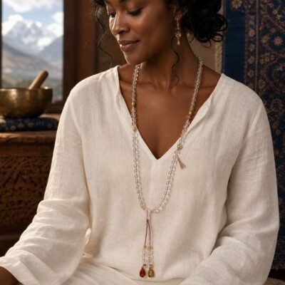 Clear Quartz Tibetan Charm Mala
