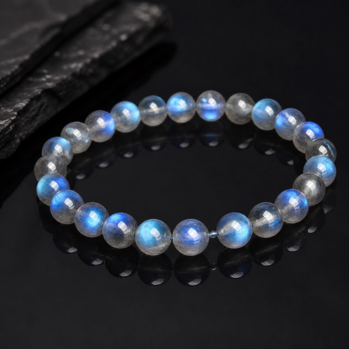 Labradorite Bracelet with vivid blue flash and smoky natural stone beads