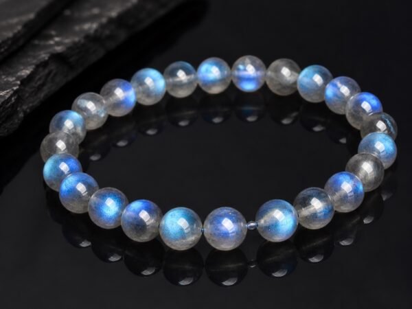 Labradorite Bracelet with vivid blue flash and smoky natural stone beads