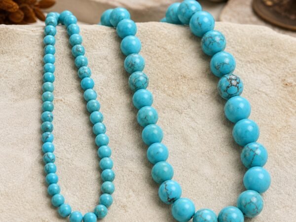 color-enhanced-blue-turquoise-beads-text-main Color-enhanced blue turquoise beads with dark matrix-like patterns