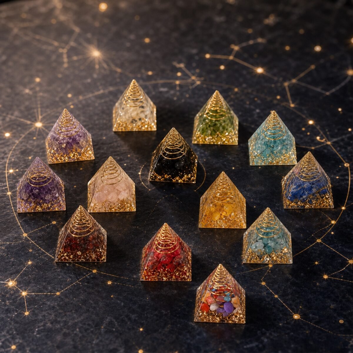 crystal-intention-orgonite-pyramid-01-collection-hero Crystal intention pyramid with crystal chips in clear resin