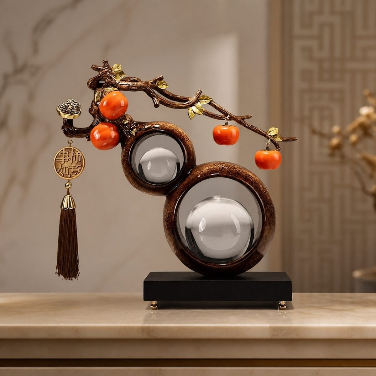 Crystal Sphere Gourd Blessing Display