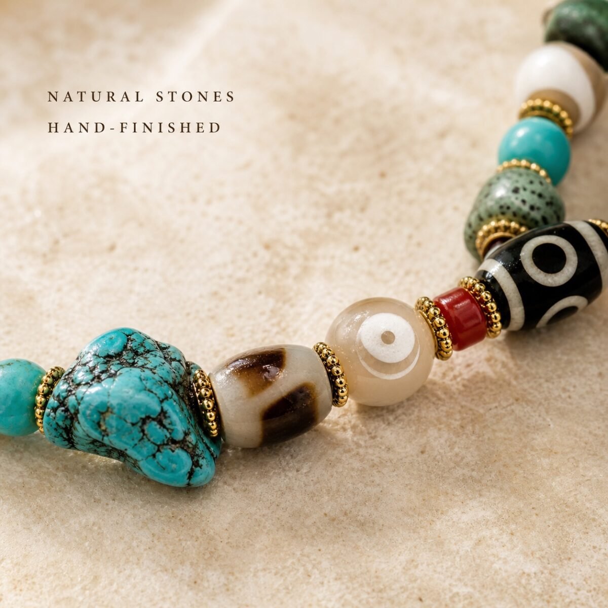 Turquoise & Earth-Red Himalayan Dzi Protection Bracelet