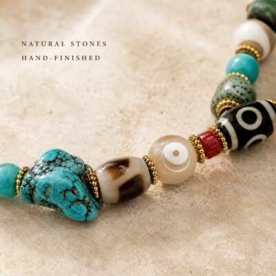 Turquoise & Earth-Red Himalayan Dzi Protection Bracelet