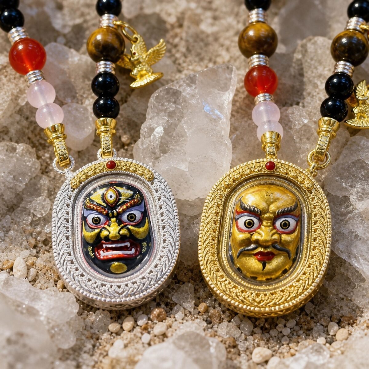 Jambhala Necklace with Double-Sided Yellow and Black Wealth-Deity Imagery