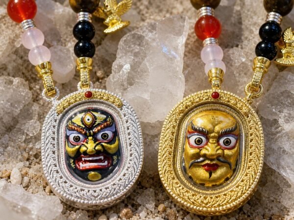 Jambhala Necklace with Double-Sided Yellow and Black Wealth-Deity Imagery