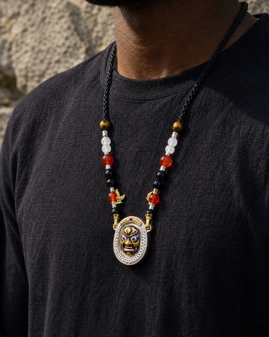 Double-Sided Jambhala Wealth Deity Amulet Necklace