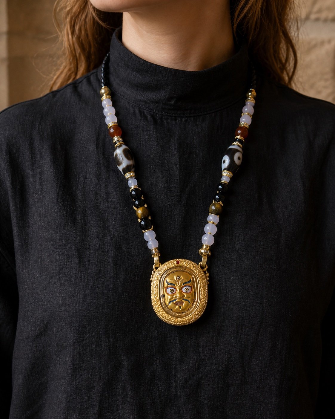 Double-Sided Jambhala Wealth Deity Amulet Necklace