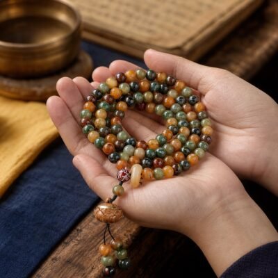 Dunhuang-Inspired 108-Bead Meditation Mala – Three-Eye Lotus