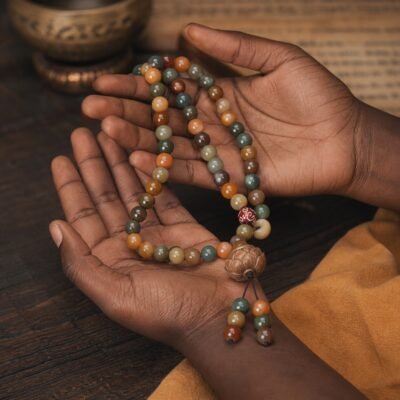 Dunhuang-Inspired 108-Bead Meditation Mala – Three-Eye Lotus