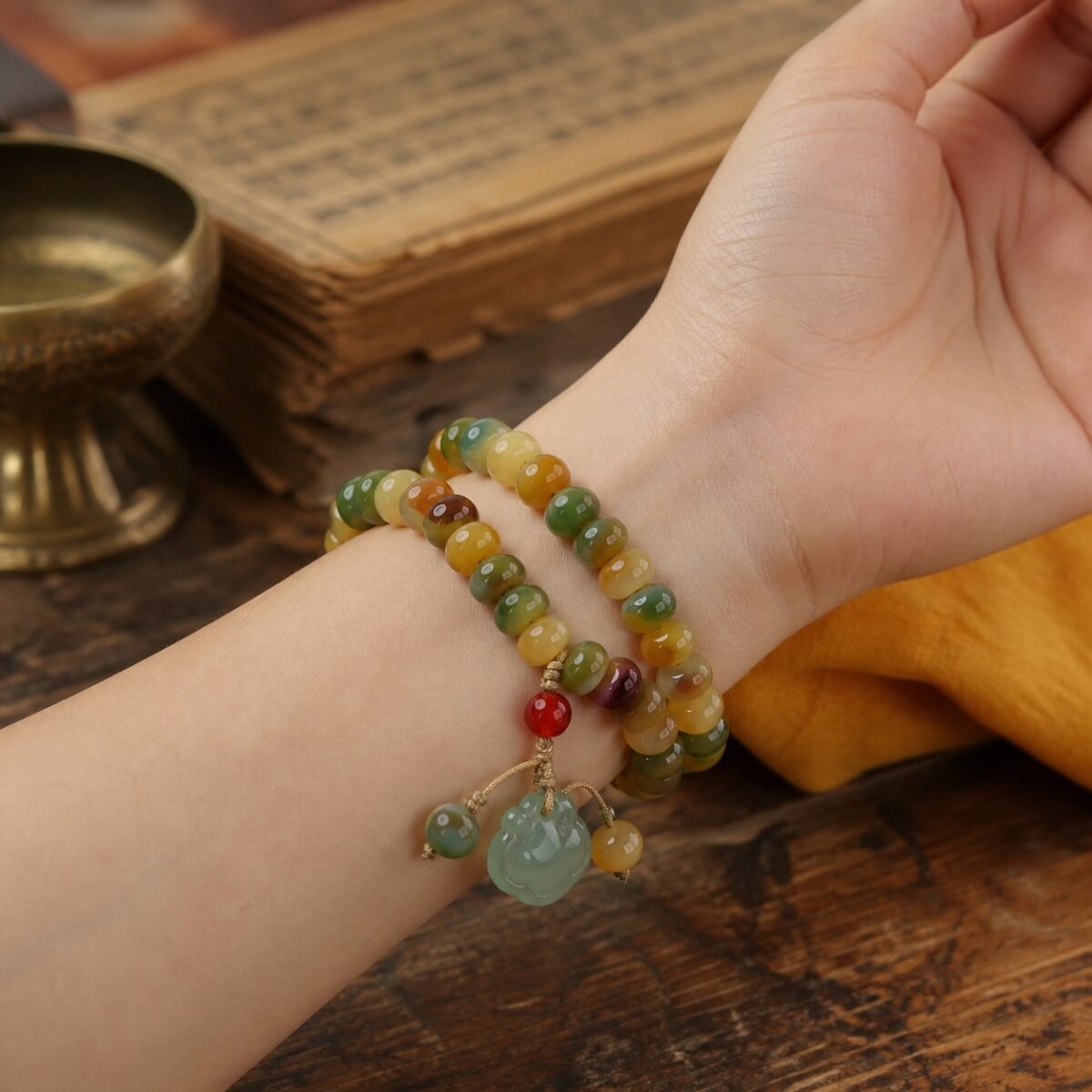 Dunhuang-Inspired Double-Wrap Bead Bracelet – Breeze Wave