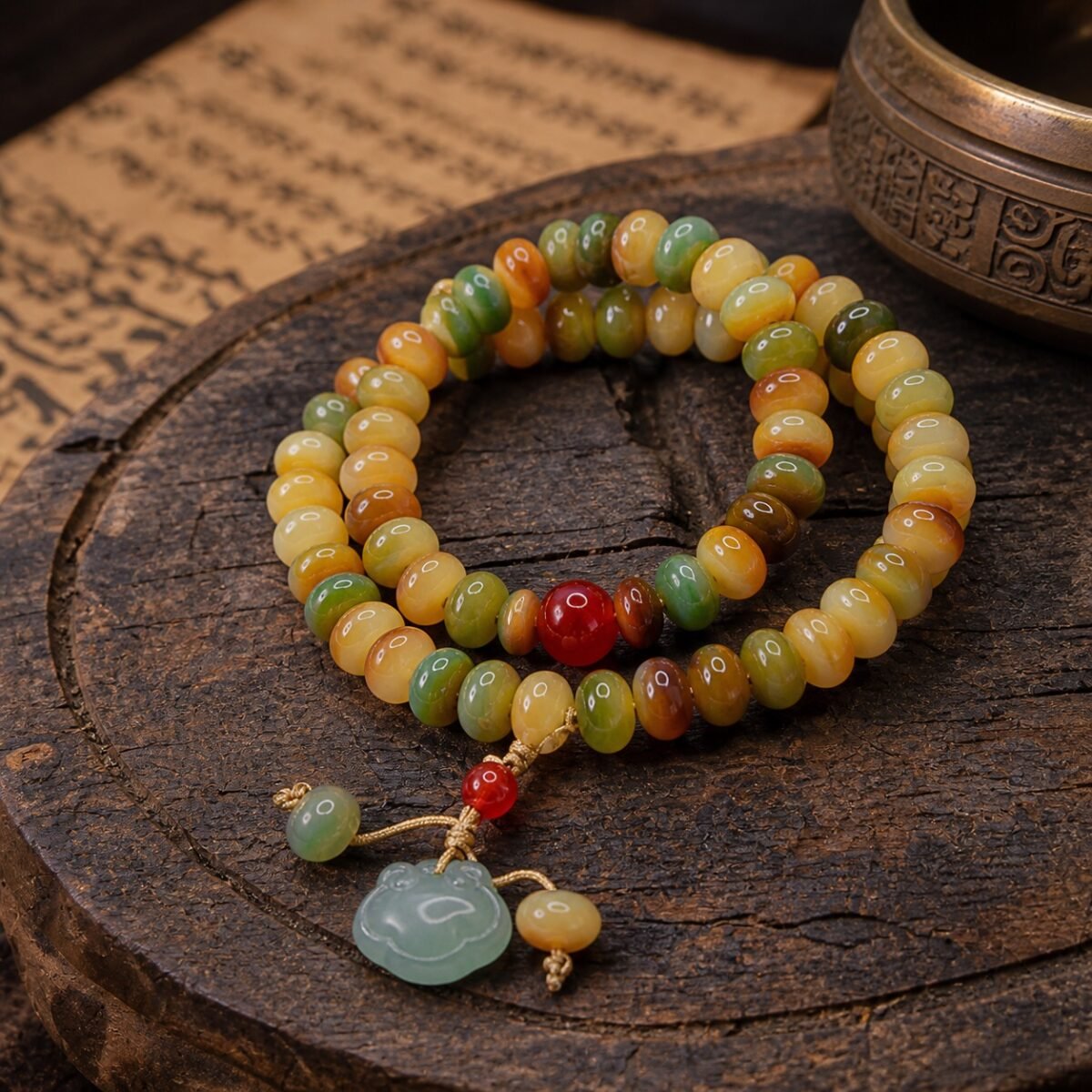Breeze Wave Bead Bracelet in jade, honey, amber, and earth tones