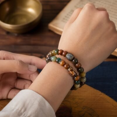 Dunhuang-Inspired Double-Wrap Bead Bracelet – Ink Mist
