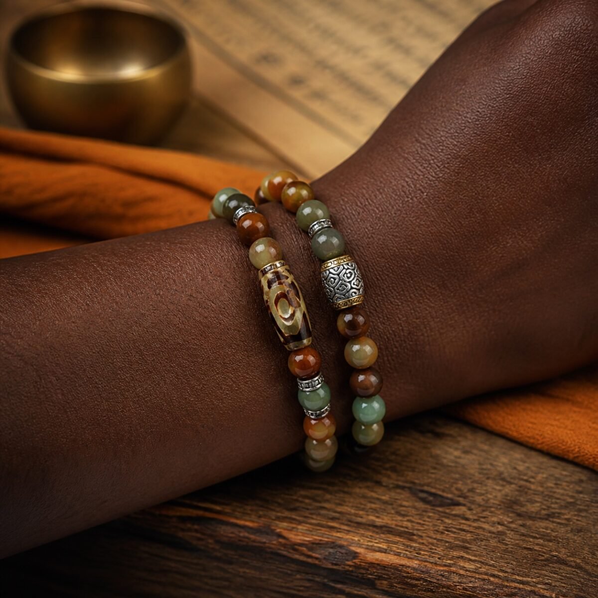 Dunhuang-Inspired Double-Wrap Bead Bracelet – Ink Mist