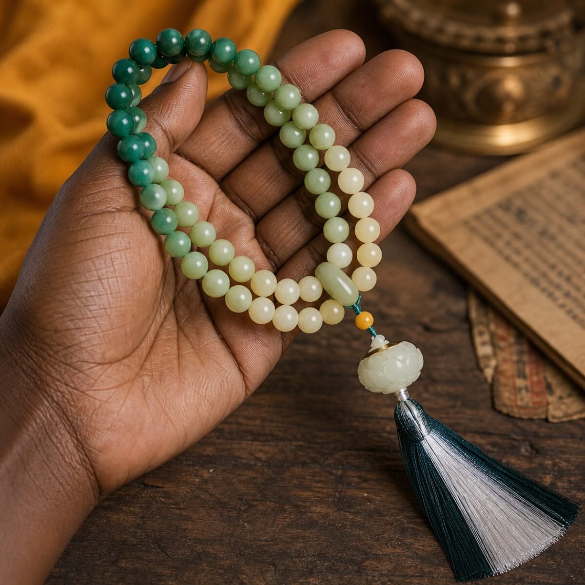 Dunhuang-Inspired Hand-Held Prayer Strand – Gradient Lotus