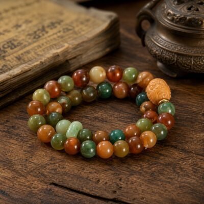 dunhuang-inspired-handheld-prayer-strand-lion-guardian-main Lion Guardian Prayer Strand with 39 natural bodhi beads and carved lion focal