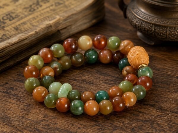Lion Guardian Prayer Strand with 39 natural bodhi beads and carved lion focal