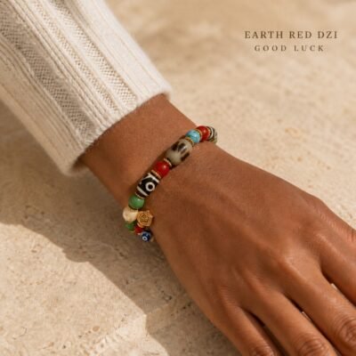 Turquoise & Earth-Red Himalayan Dzi Protection Bracelet