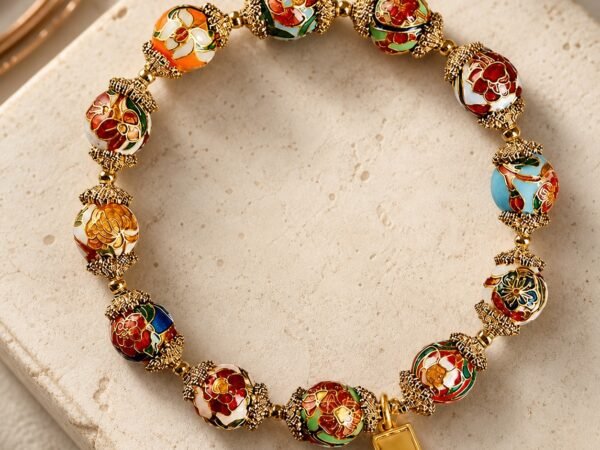 Eastern Zodiac Birth Flower Guardian Bracelet with twelve enamel floral beads and gold-tone details