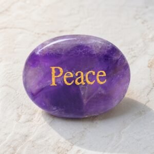 Amethyst palm stone engraved with Peace