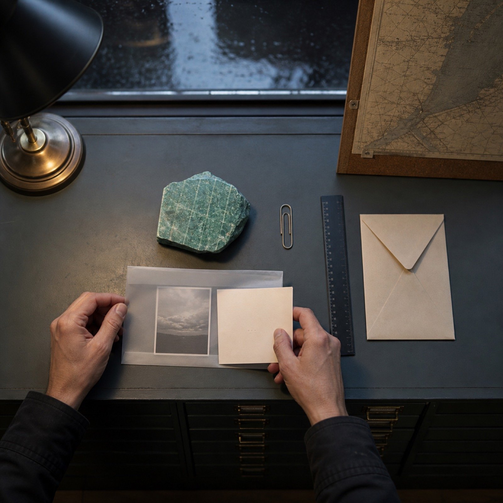 Hands reviewing visual observations and source context beside an image card