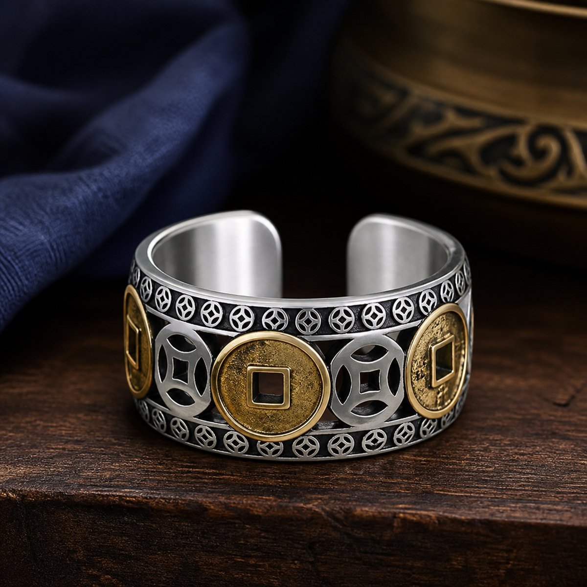 Five Emperor Coin Adjustable Ring