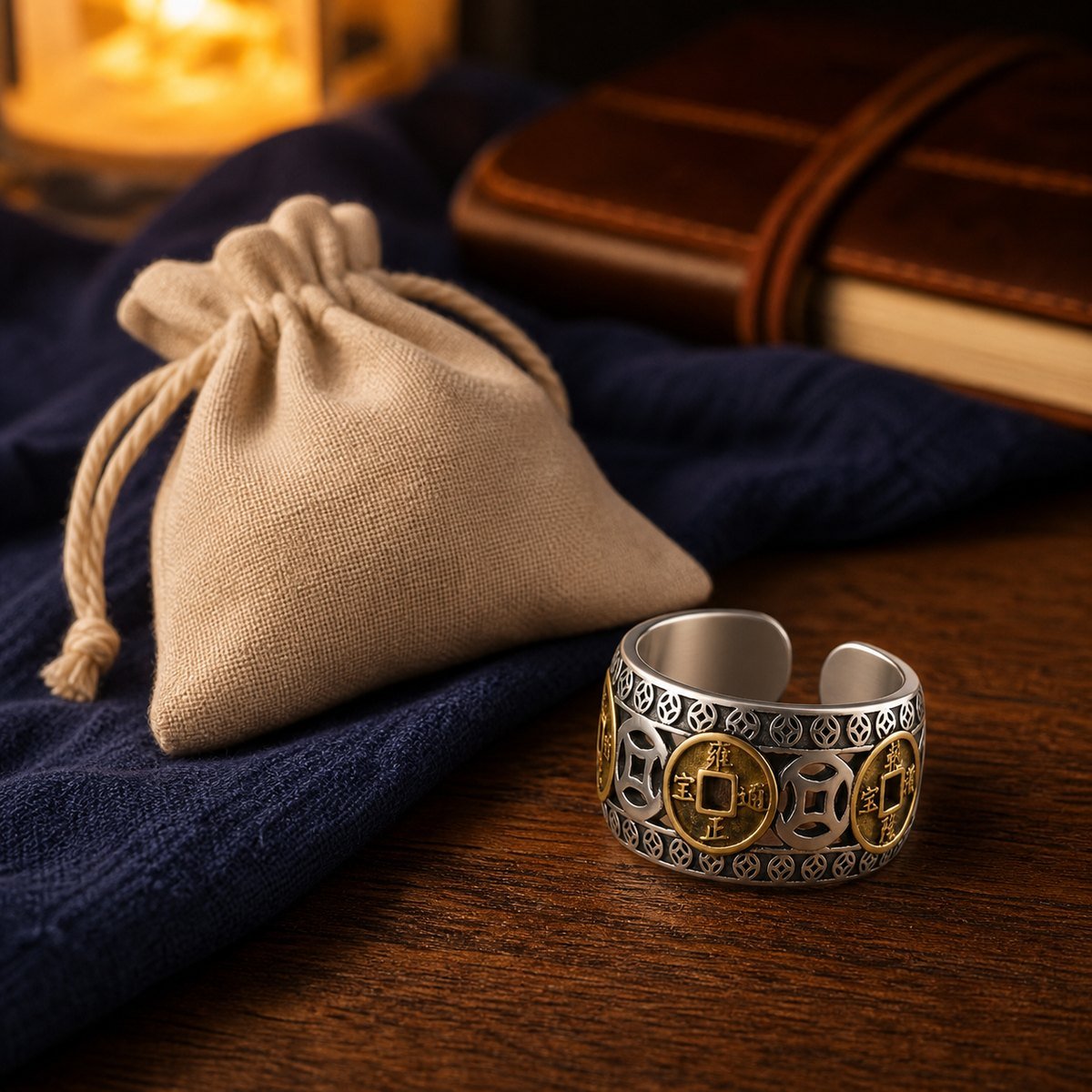 Five Emperor Coin Adjustable Ring