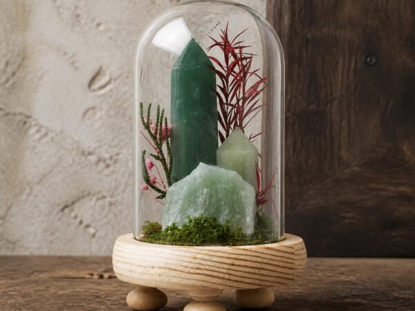 forest-crystal-dome-gardens-06-green-aventurine Green Aventurine Dome with natural green aventurine moss and dried botanicals under a glass dome