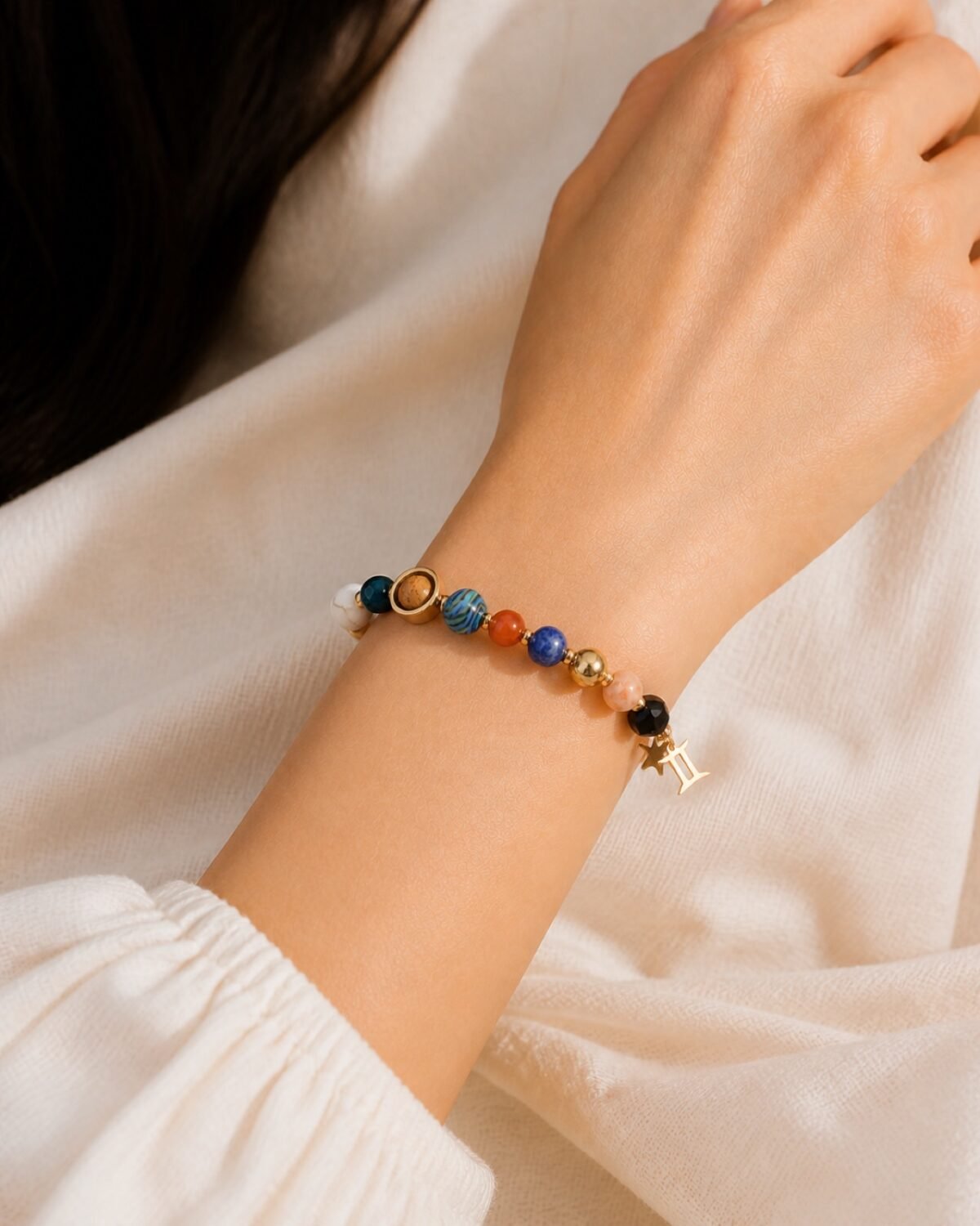 gemini-black-light-skin Midnight Zodiac Faceted Crystal Bracelet