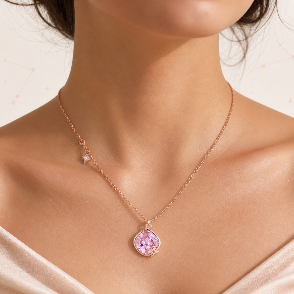 Gemini Rose Gold Crystal Zodiac Necklace