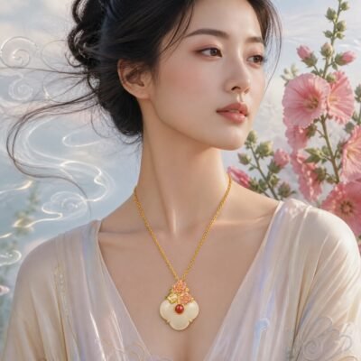 Gemini Eastern Zodiac Guardian Flower Goddess Necklace – Hollyhock