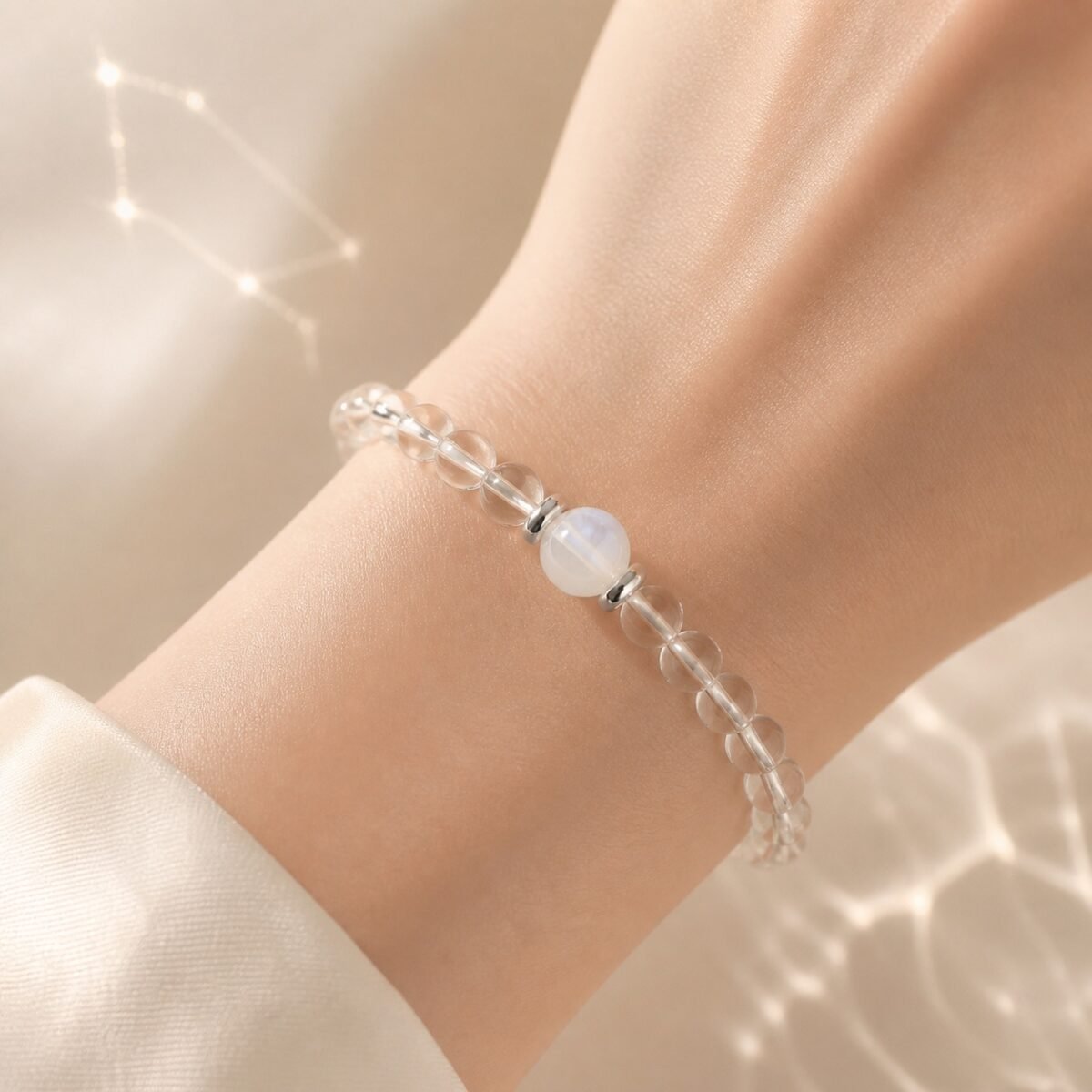 gemini-moonstone-02-worn-light Gemini Celestial Birthstone Crystal Bracelet