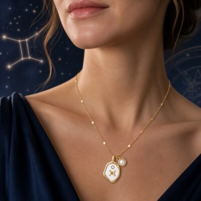 Gemini Pearlescent Zodiac Birthstone Necklace