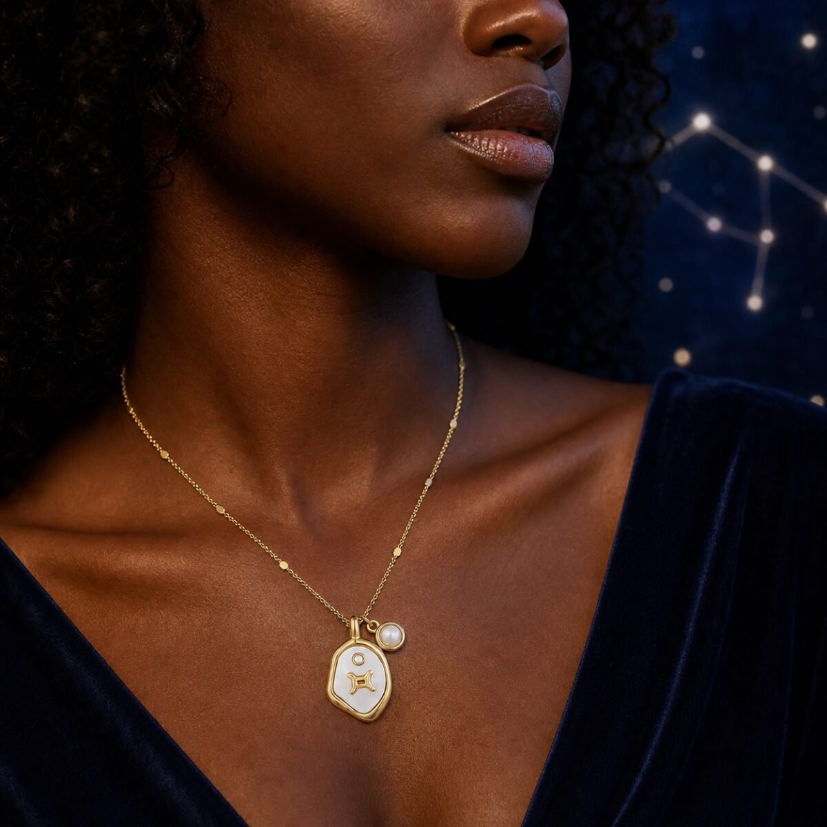 Gemini Pearlescent Zodiac Birthstone Necklace