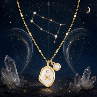 Gemini Pearlescent Zodiac Birthstone Necklace