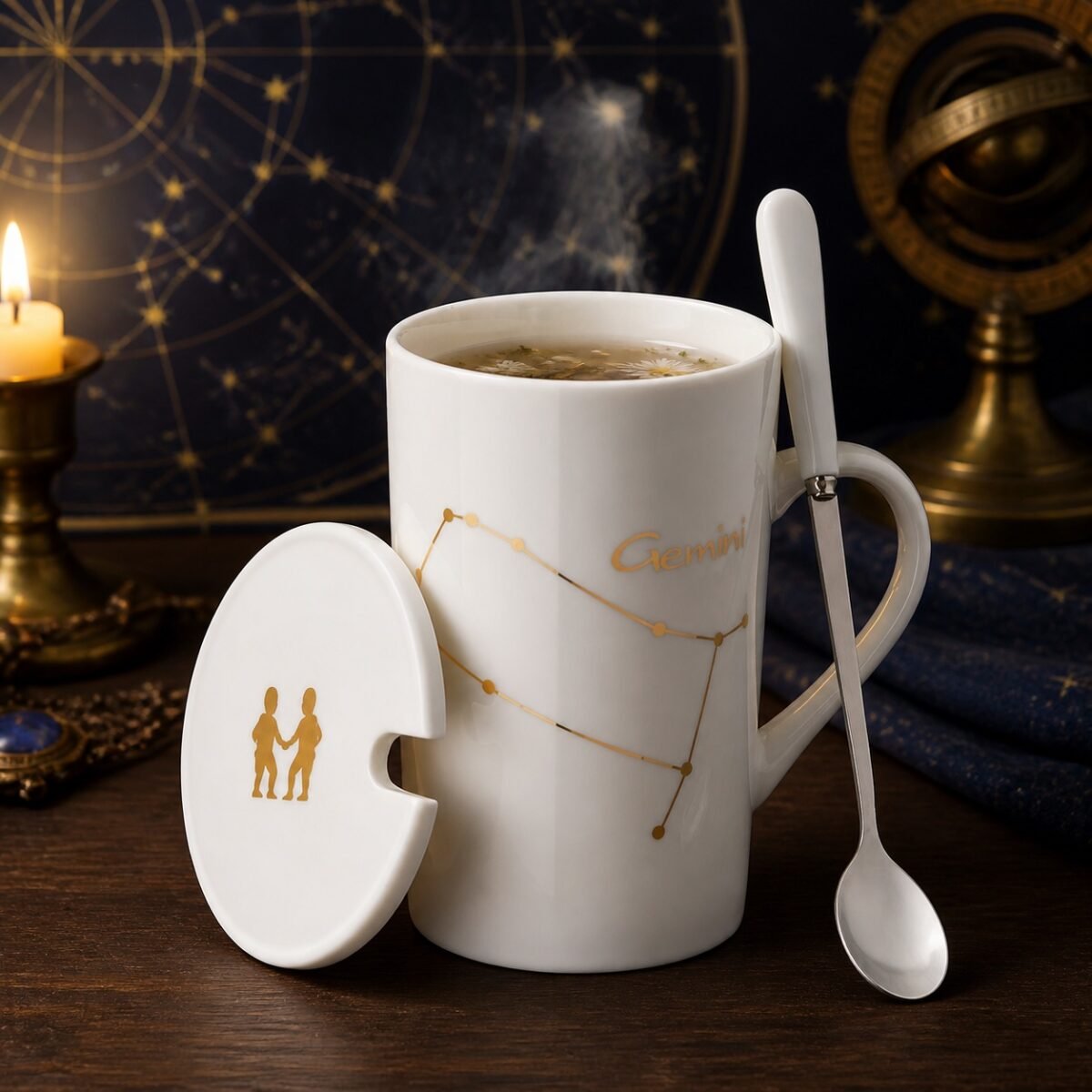 Gemini Zodiac Constellation Ceramic Mug & Spoon Set