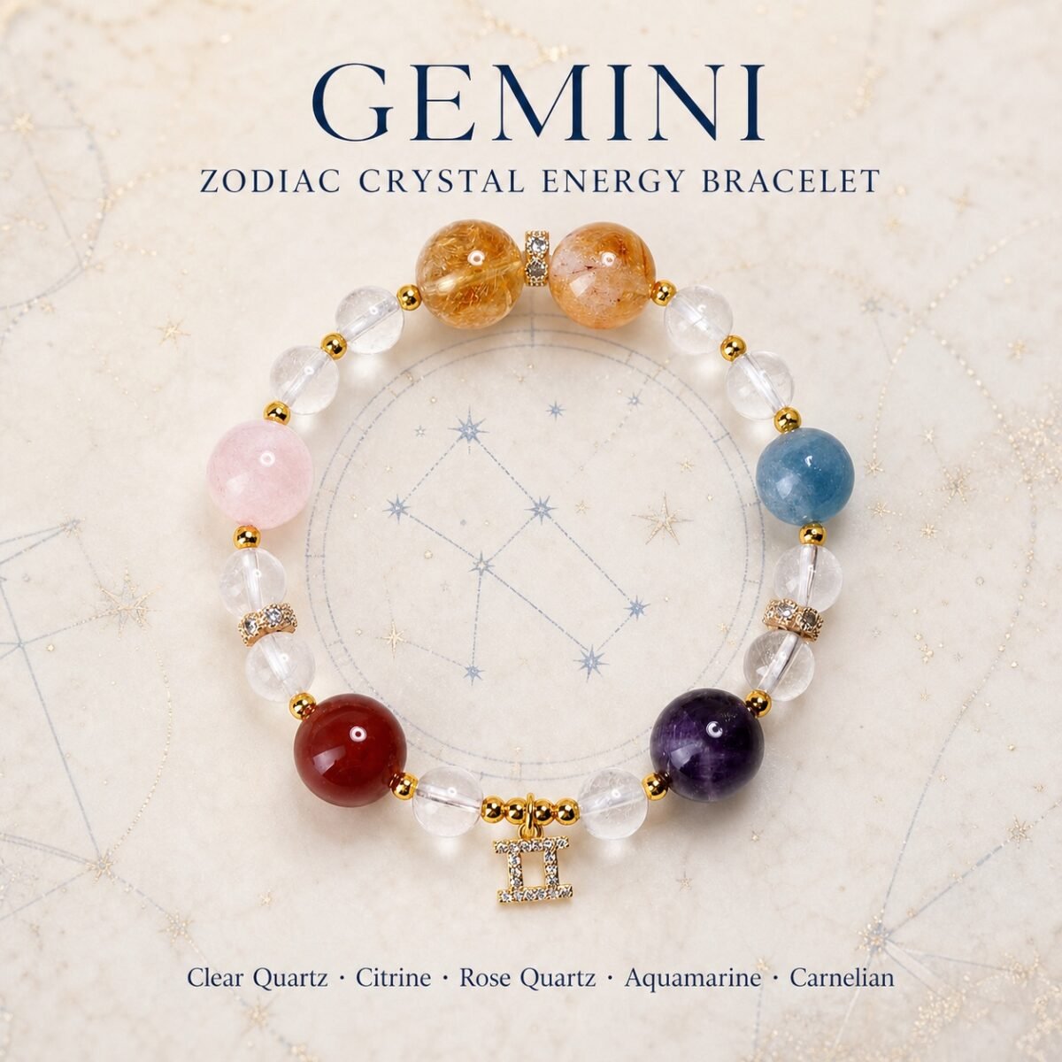 Gemini Twin Flame Zodiac Crystal Bracelet
