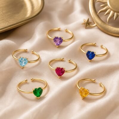 Gold Birthstone Heart Rings