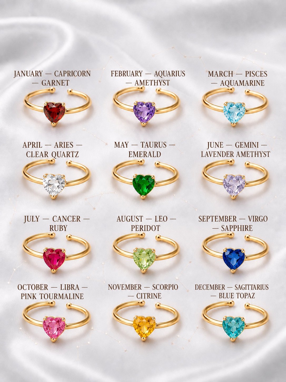 Gold Birthstone Heart Rings