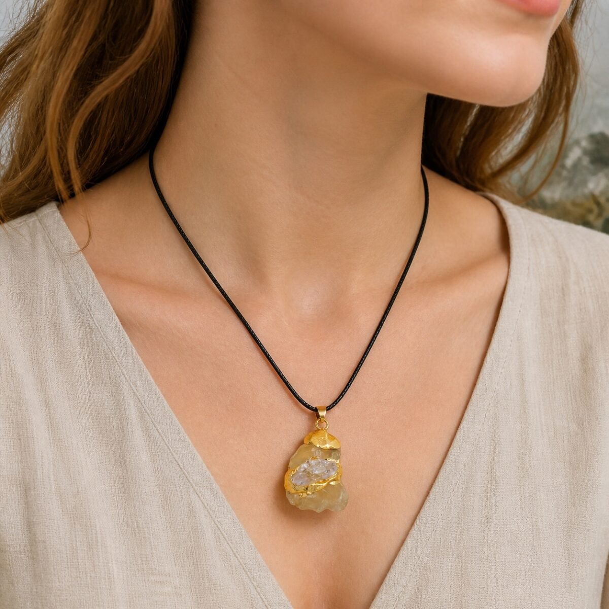 Citrine Gold-Wrapped Raw Crystal Talisman Pendant