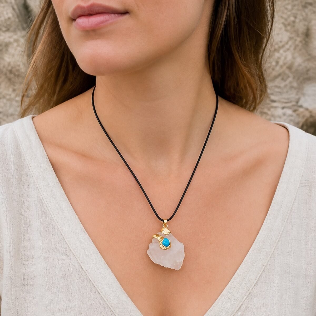 Clear Quartz Gold-Wrapped Raw Crystal Talisman Pendant