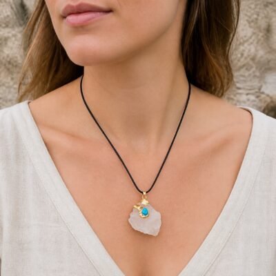 Clear Quartz Gold-Wrapped Raw Crystal Talisman Pendant