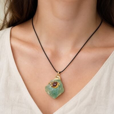 Green Fluorite Gold-Wrapped Raw Crystal Talisman Pendant