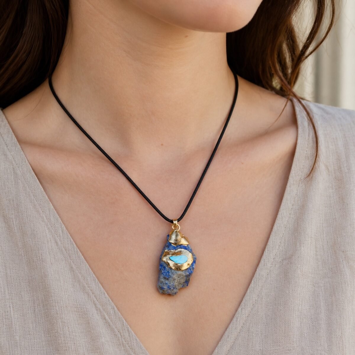 Lapis Lazuli Gold-Wrapped Raw Crystal Talisman Pendant