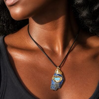 Lapis Lazuli Gold-Wrapped Raw Crystal Talisman Pendant