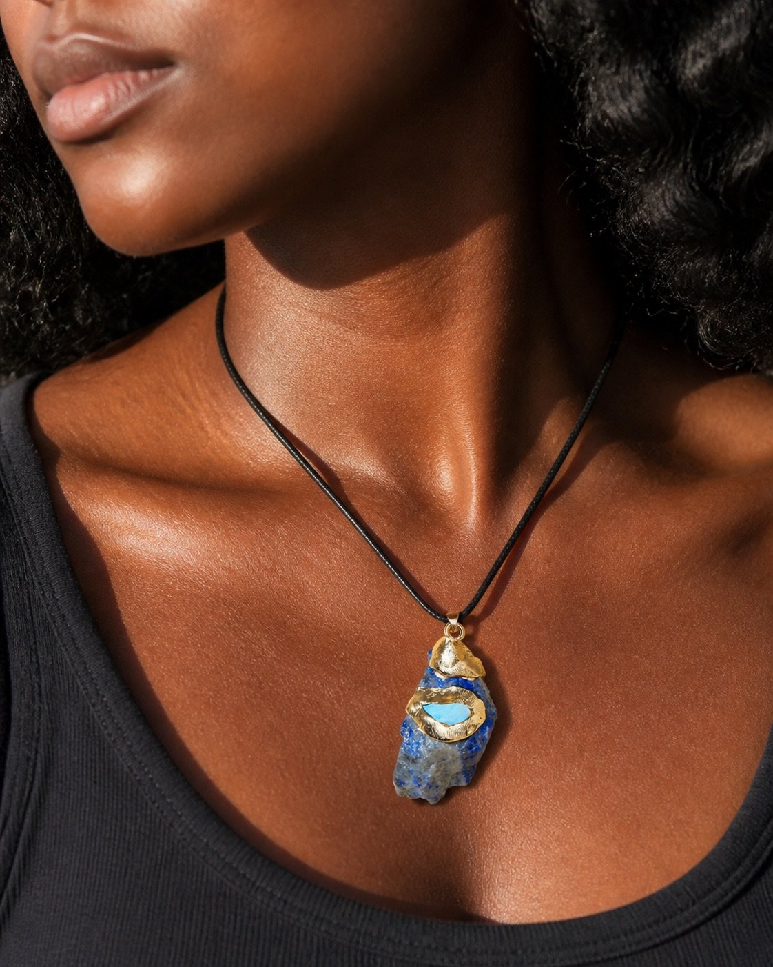 Lapis Lazuli Gold-Wrapped Raw Crystal Talisman Pendant
