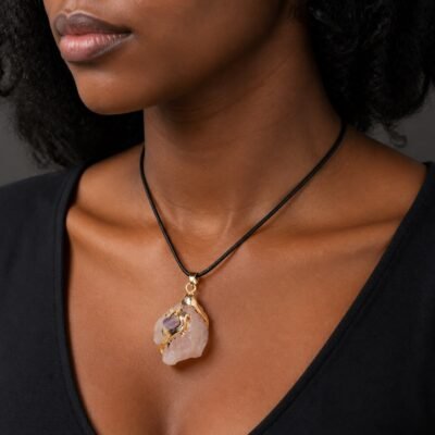 Rose Quartz Gold-Wrapped Raw Crystal Talisman Pendant