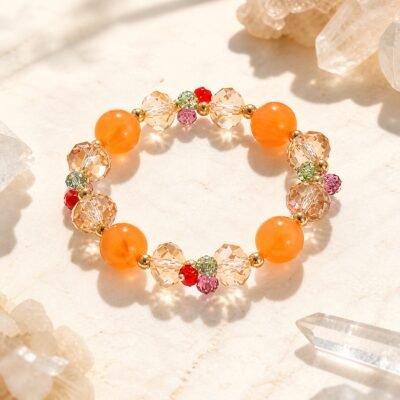 Golden Orange Agate Joy Bracelet with golden agate beads in varied natural tones